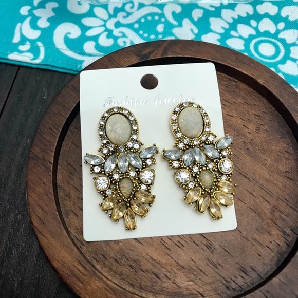 NEW!💎💙💎VINTAGE STYLE! CREAM MARBLING & CRYSTALS - Picture 4 of 8